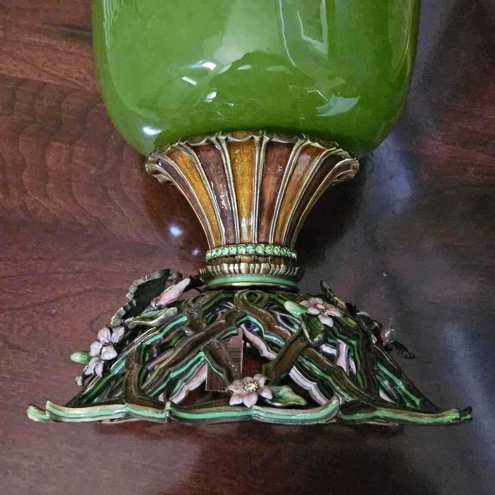 STATEMENT JAY STRONGWATER BUTTERFLY FLOWER CRYSTAL ENAMEL VASE CENTERPIECE OBJET